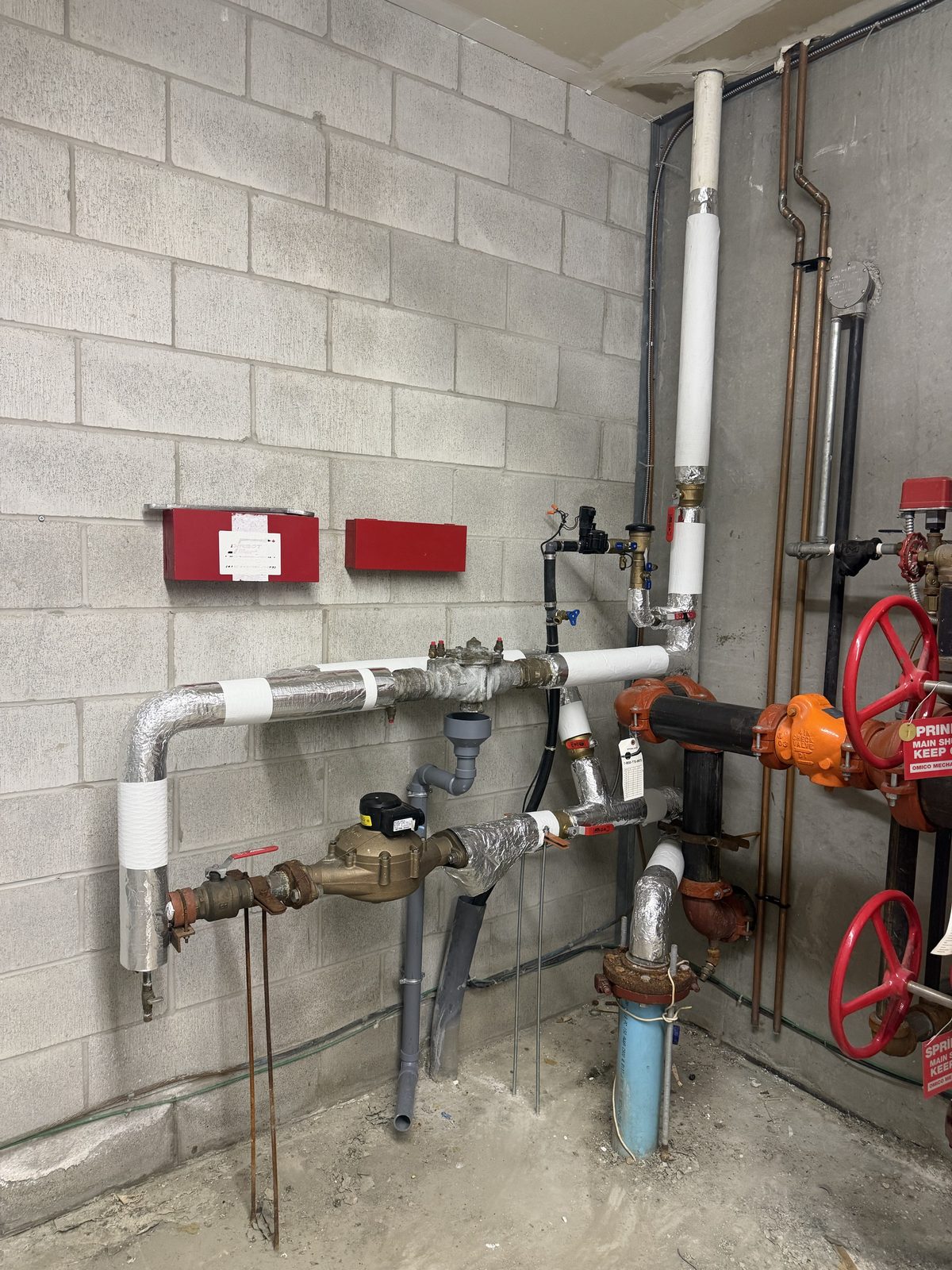The same corner after the new piping was insulated